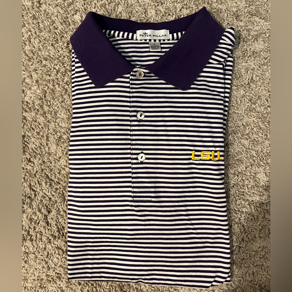 Large Purple/White Peter Miller LSU Short Sleeve Polo